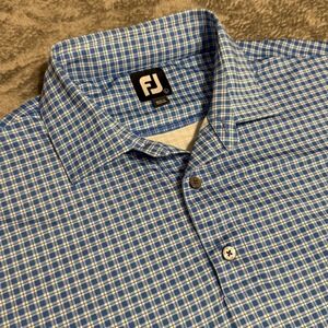 FootJoy FJ Golf Polo Shirt Mens Large‎ Blue Plaid Short Sleeve Performance